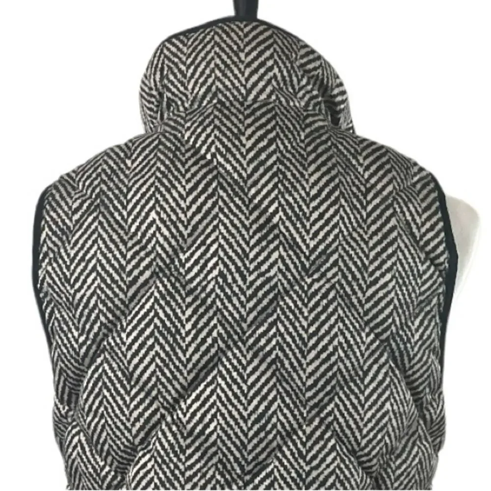 J.Crew Vest Down Filled Quilted Puffer Herringbone Black Tan Women’s Size Small